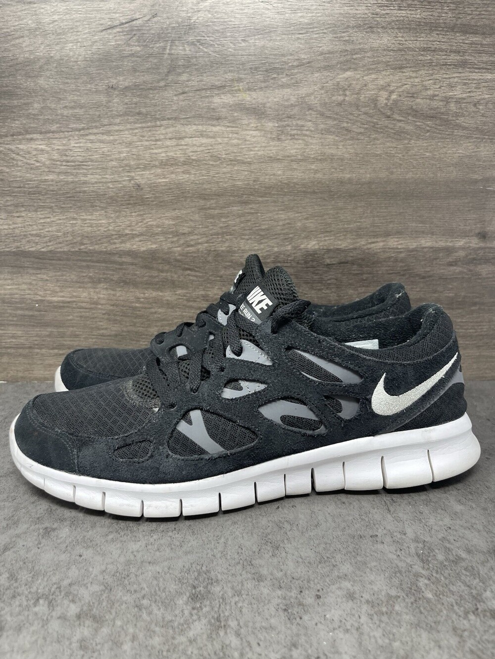 Nike Free Run 2 Size 13 Mens Black White Grey Suede Running Shoes 537732-004
